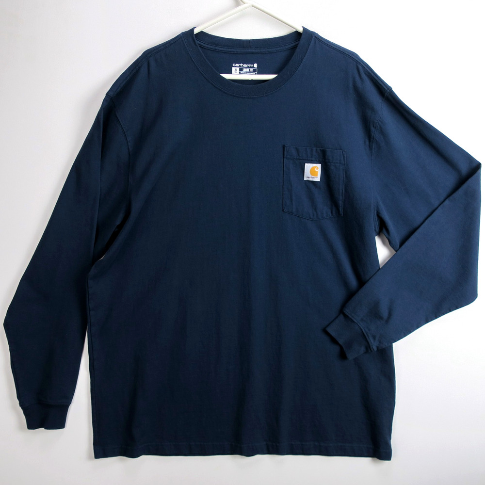 Carhartt Mens XL Tall Navy Long Sleeve Pocket T Shirt Loose Fit Workwear K126